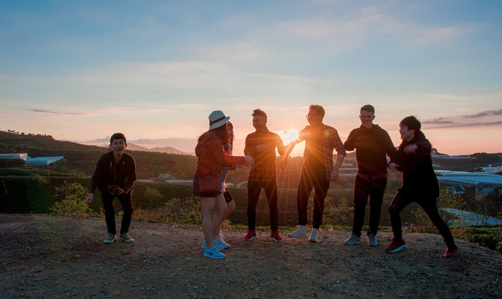 teen group at sunset